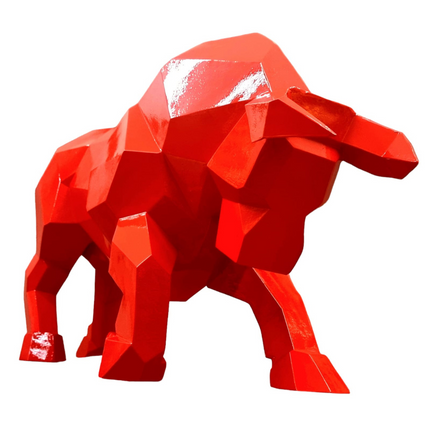 StatueTaureau Résine Origami 100 cm Rouge – ZooFactory