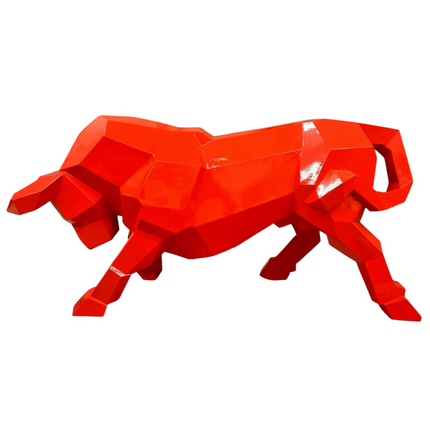 StatueTaureau Résine Origami 100 cm Rouge – ZooFactory