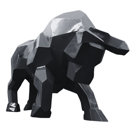 StatueTaureau Résine Origami 100 cm Noir – ZooFactory