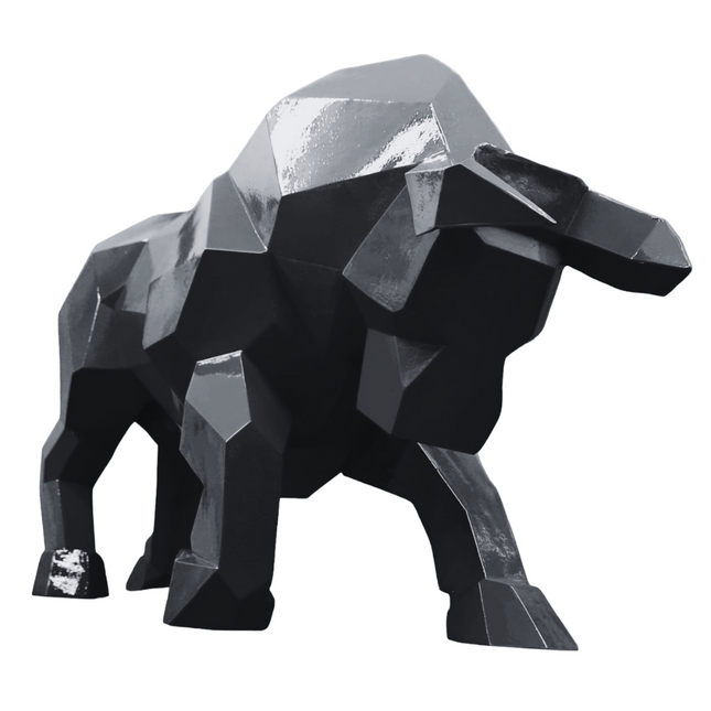 StatueTaureau Résine Origami 100 cm Noir – ZooFactory