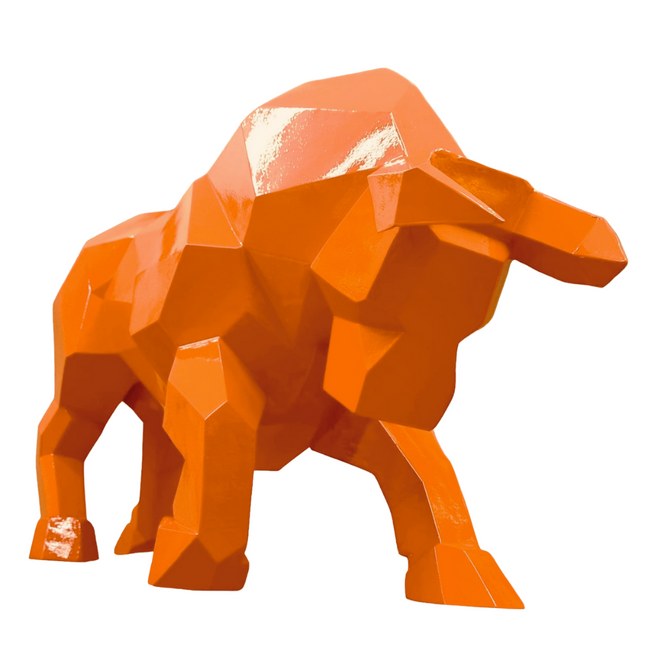 StatueTaureau Résine Origami 100 cm Orange – ZooFactory
