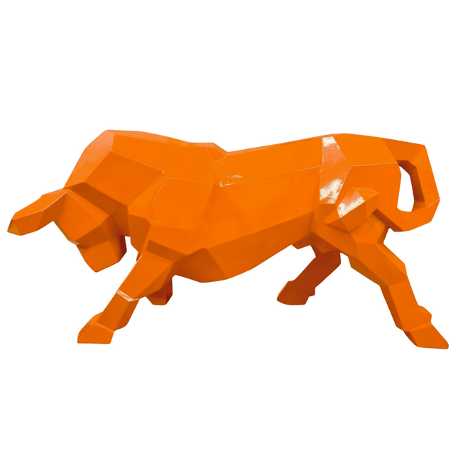 StatueTaureau Résine Origami 100 cm Orange – ZooFactory