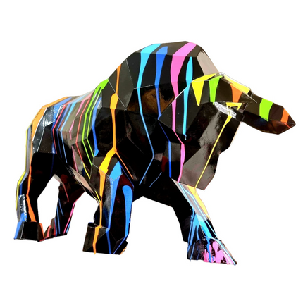 StatueTaureau Résine Origami 100 cm Noir & Multicolore – ZooFactory