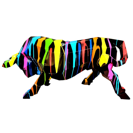 StatueTaureau Résine Origami 100 cm Noir & Multicolore – ZooFactory