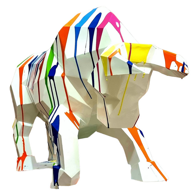 StatueTaureau Résine Origami 100 cm Blanc & Multicolore – ZooFactory
