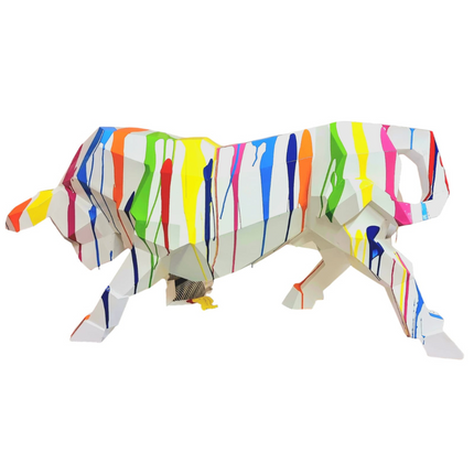 StatueTaureau Résine Origami 100 cm Blanc & Multicolore – ZooFactory