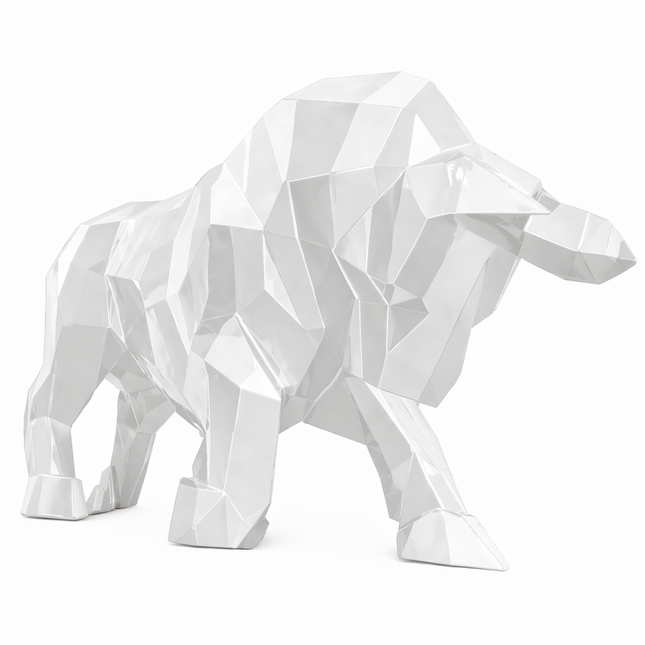 StatueTaureau Résine Origami 100 cm Blanc – ZooFactory
