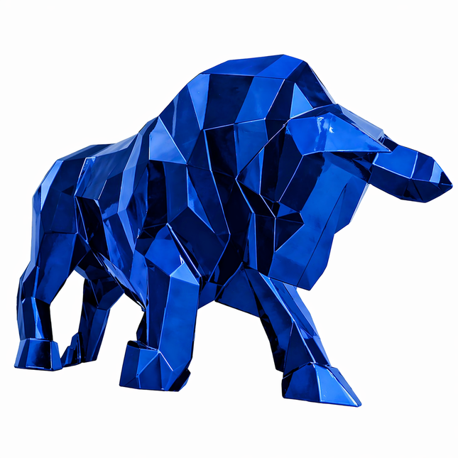 StatueTaureau Résine Origami 100 cm Bleu – ZooFactory