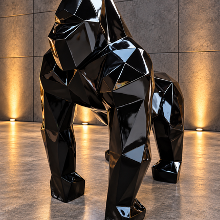 DESTOCKAGE - Sculpture Gorille XXL en Résine 140 cm Noir brillant – Statues Design