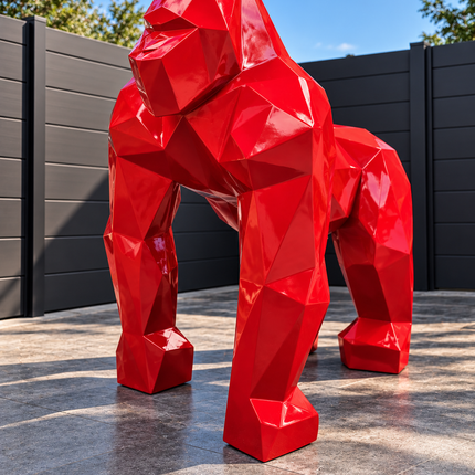 DESTOCKAGE - Sculpture Gorille XXL en Résine 140 cm Rouge brillant – Statues Design