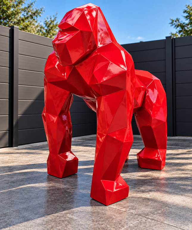 DESTOCKAGE - Sculpture Gorille XXL en Résine 140 cm Rouge brillant – Statues Design