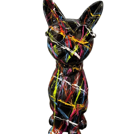 StatueChat 60 cm Résine Noir Graffiti – ZooFactory