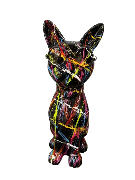 Sculpture Chat 60 cm Résine Noir Graffiti – ZooFactory