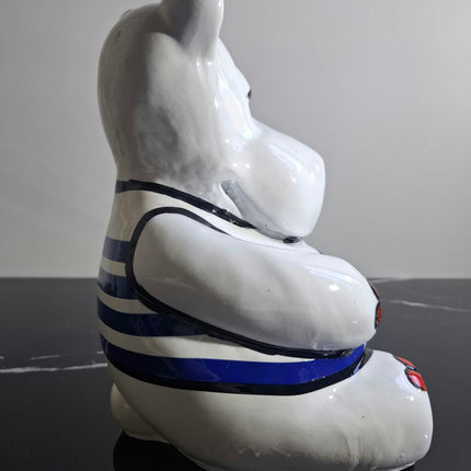 Œuvre d'Art - HIPPO JEAN PAUL GAUTHIER (3/5) - Blanc et bleu  - 25 cm