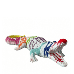 Statue Crocodile Animaux Resine - 120cm - Multi Coulure Blanc - ANIMAUX-RESINE.FR