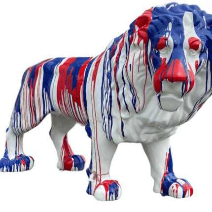 Statue Lion Animaux Resine - 190cm - Coulure Bleu et Rouge - ANIMAUX-RESINE.FR