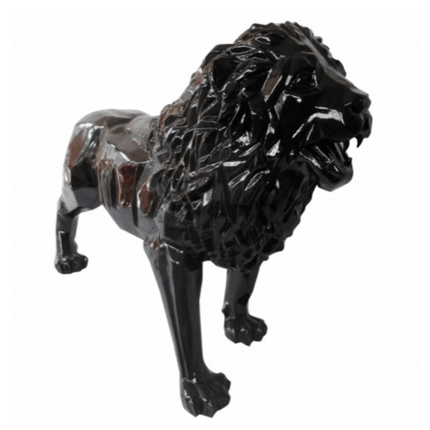Statue Lion Animaux Resine Origami - 100cm - Noir - ANIMAUX-RESINE.FR